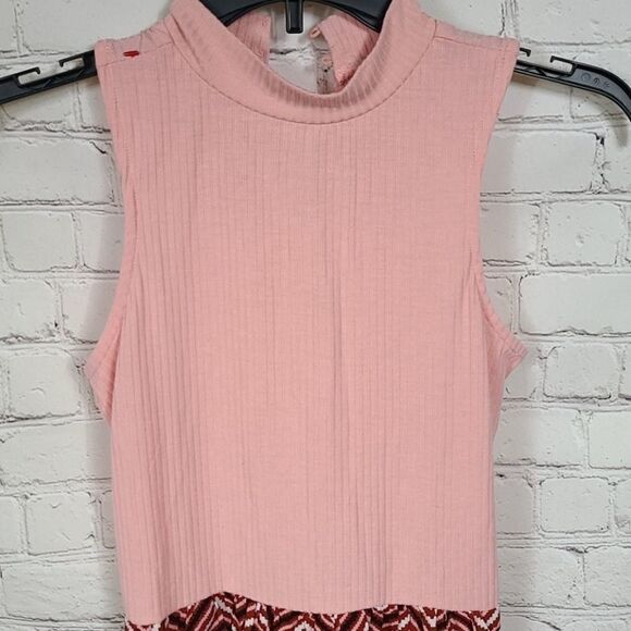 Candie's XS Pink Ribbed Knit Mini Dress High Neck Sleeveless Casual Mixed Media - Picture 2 of 9
